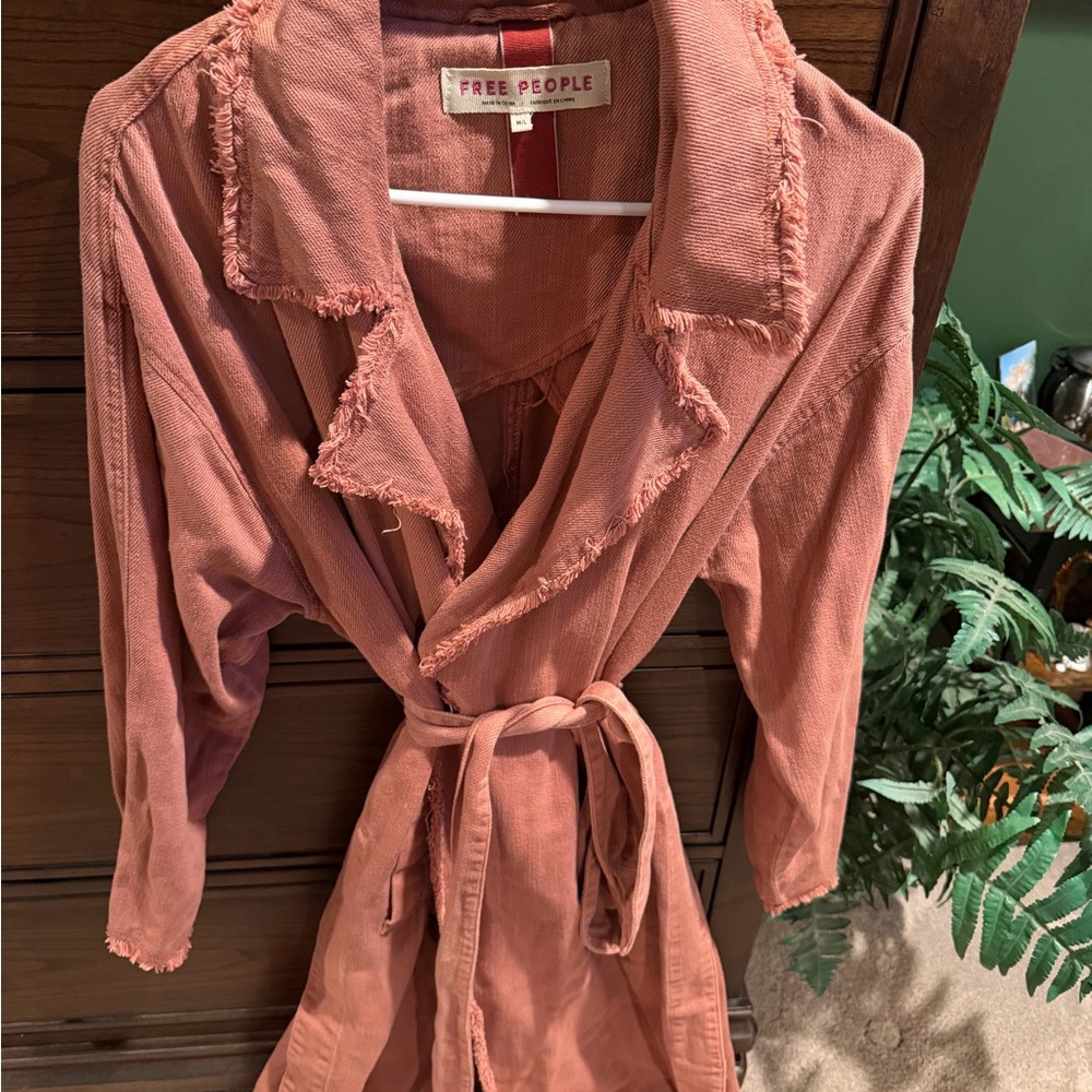 Free People Rust-Pink Long Trench Coat with Belt - Picture 2 of 5
